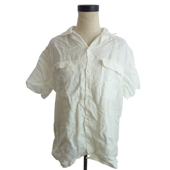 Everlane White Short Sleeve Button Down Linen Cargo Camp Shirt M - Picture 1 of 6